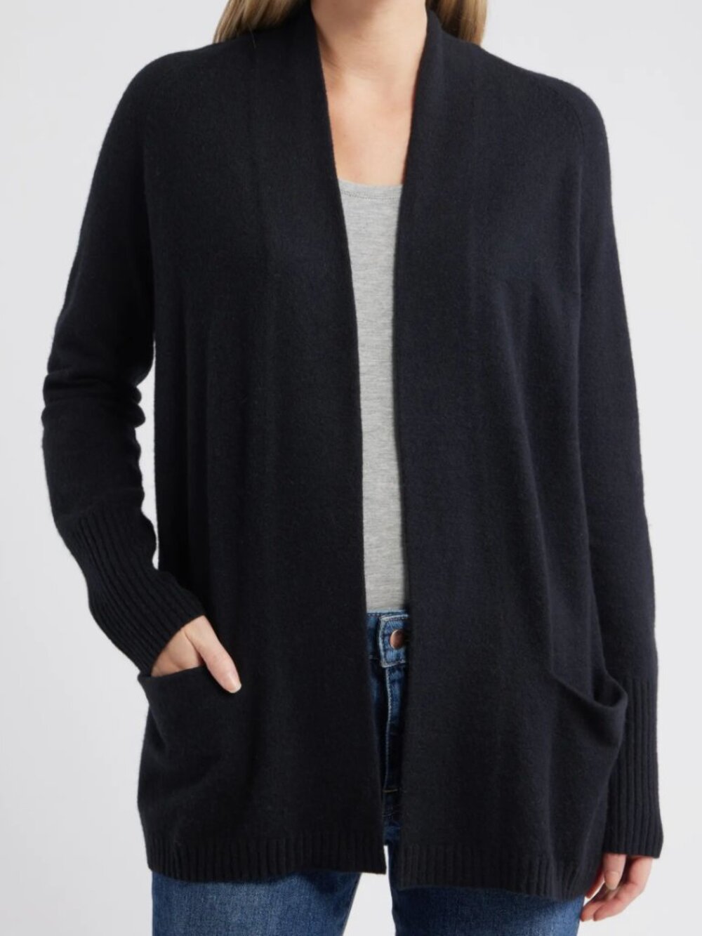 CASLON Open Front Black Cardigan Size L